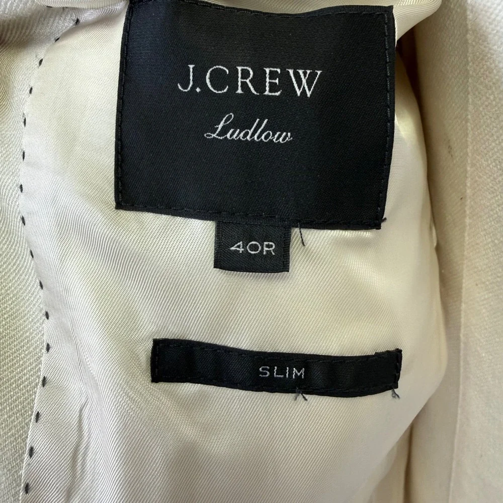 J.Crew Ludlow Suit Mens 40R 34W Beige Wool Silk Linen Vitale Barberis Canonico
